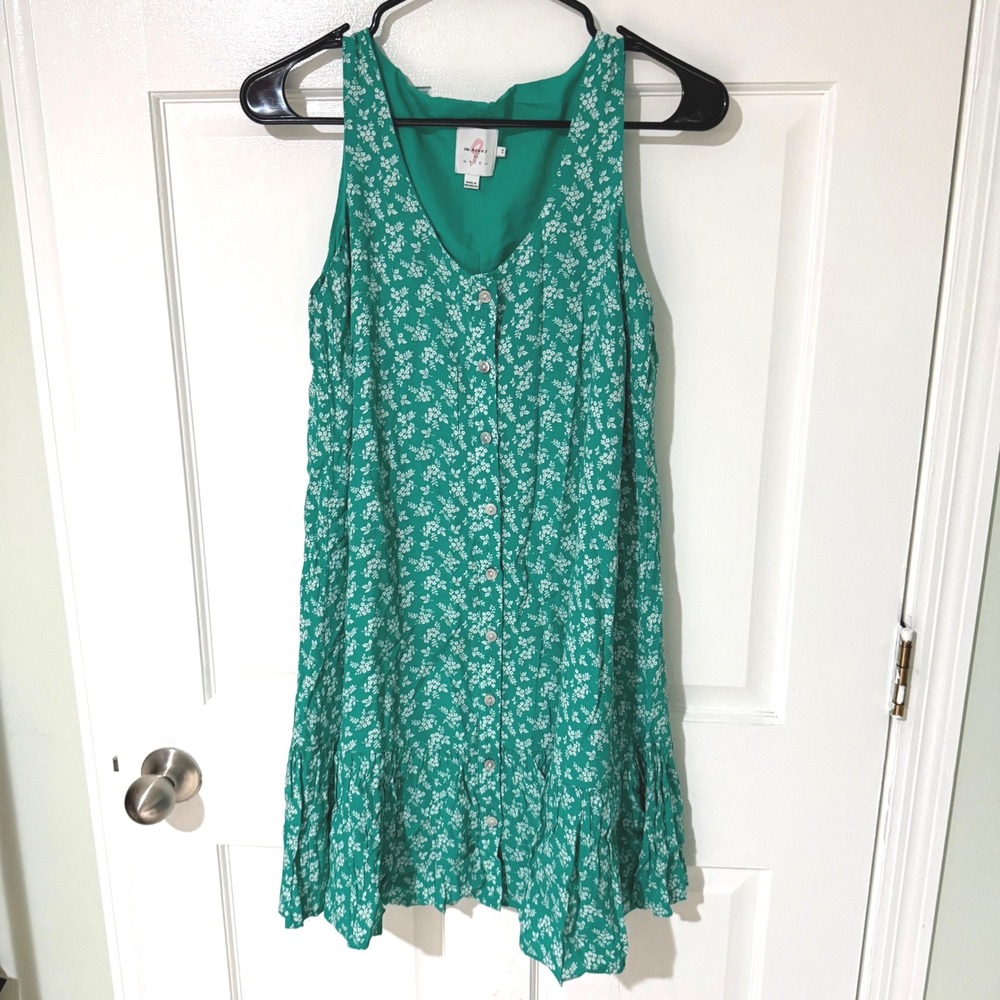 The Nines by Hatch Green Floral Button Front Ruffle Mini Dress XS